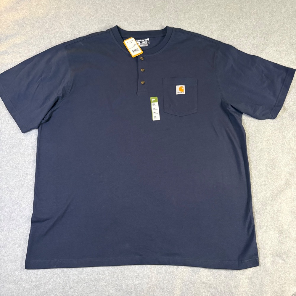 Carhartt Mens 2XL Navy Blue Loose Fit Henley T-Shirt K84 NVY Workwear Pocket Tee